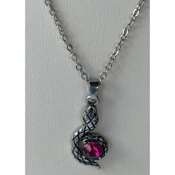 Silver Earring & Necklace Set w/Pink Stones Snake Theme (NWOT) - Picture 5 of 9